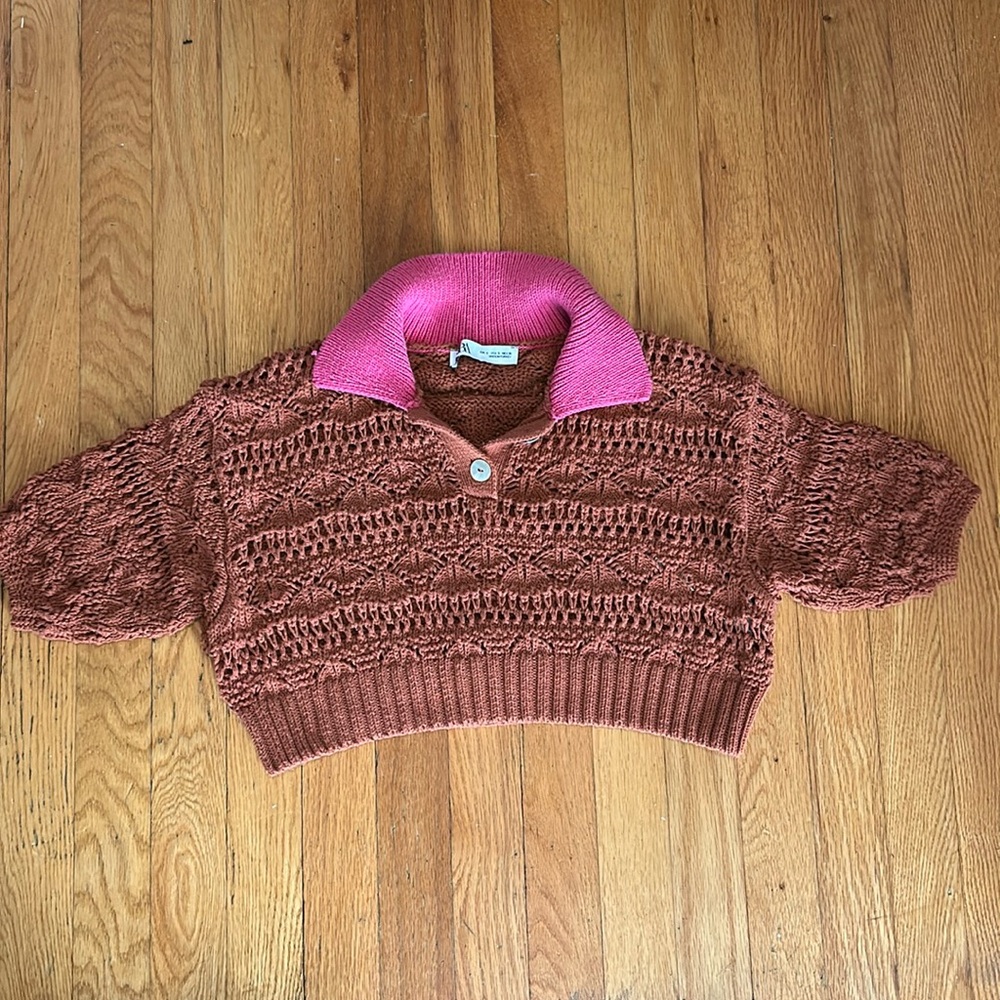 NWT ZARA pointelle knit crop sweater Small